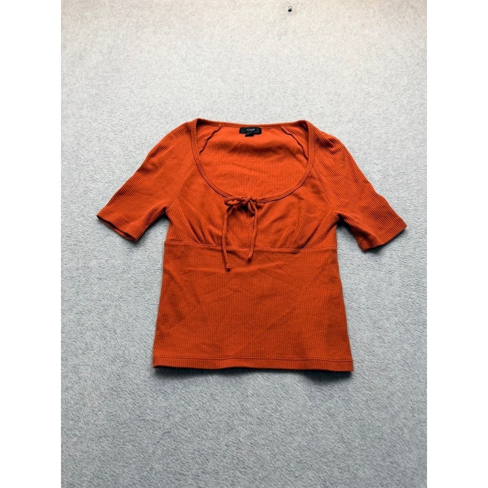 J.Crew Women Ribbed Empire Waist Tie Front Scoop Neck Top Burnt Orange XS